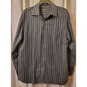 Corneliani 17 43 Long Sleeve‎ 100% Cotton Black Gray Striped Button Front Shirt